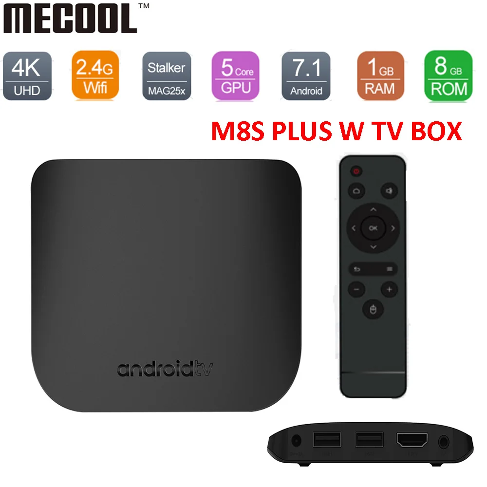 MECOOL M8S плюс W Smart ТВ коробка Android 7,1 Amlogic S905w ТВ Box 1 ГБ Оперативная память + 8 GB Встроенная память Декодер каналов кабельного телевидения Pk X96w