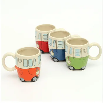 

400ml Creative Hand Painting Double Bus Mugs Retro Ceramic Cup Coffee Milk Tea Mug Drinkware Novetly Gifts