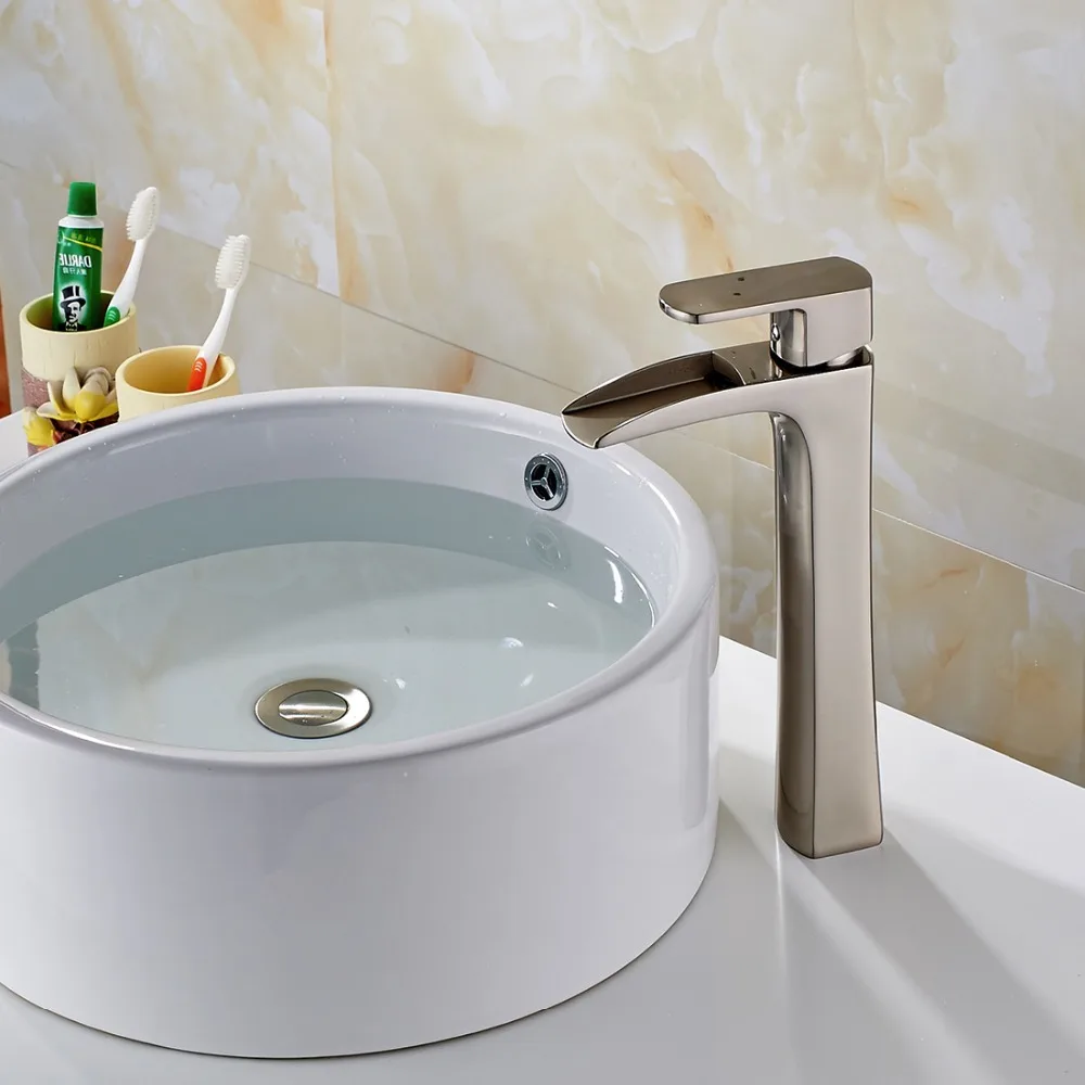 FLG-Free-Shipping-Basin-Faucet-Nickel-Brushed-All-copper-Deck-Mounted-Single-Lever-Vessel-Faucet-Bathroom - 