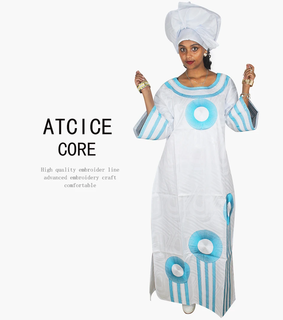 Африканские Длинные платья Базен riche материал хлопок Печатный Материал вышивка дизайн платье LA074