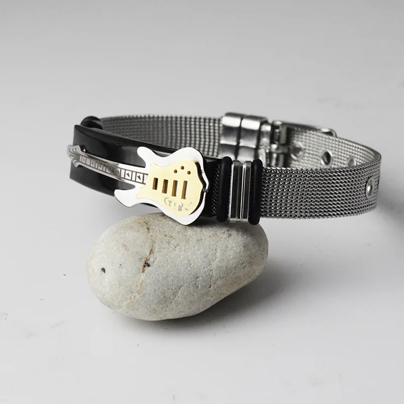 Guitar Mesh Bracelet Strap Stainless Steel Bangle Punk Jewelry for Men