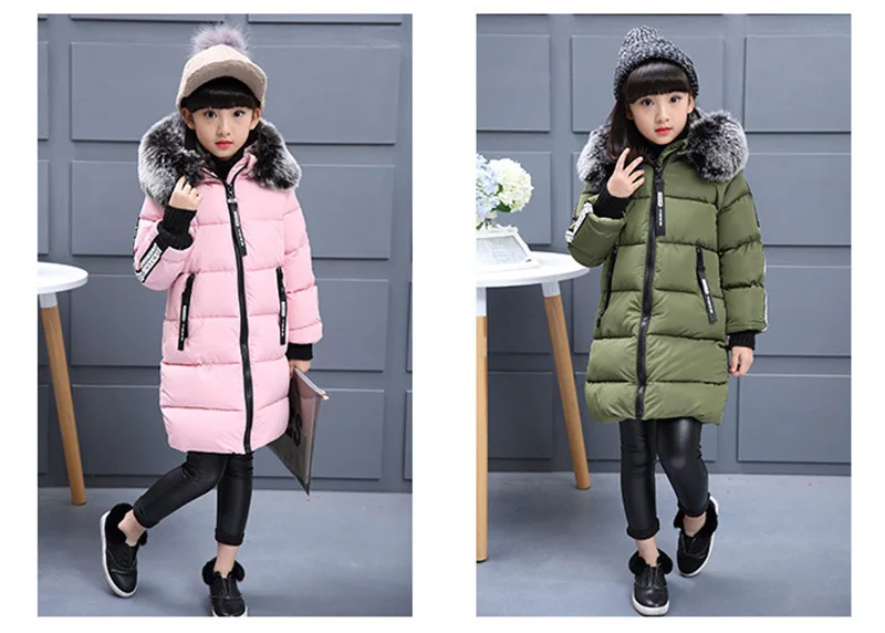 2018 Faux Fur Hood Jacket for Girls Children Snow Wear Parka Thick Cotton-Padded Winter Jacket for Children Christma Winter Coat (14)