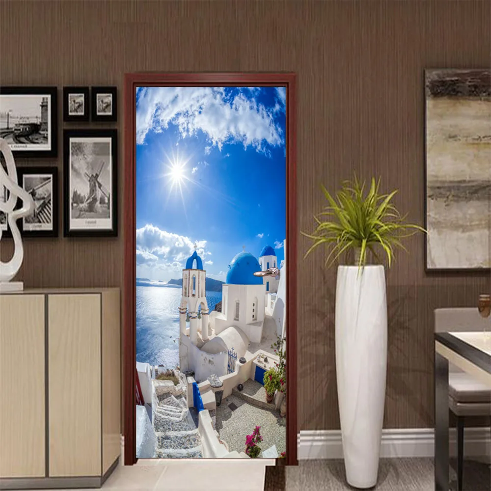 

Mediterranean Landscape Creative Door Stickers Bedroom Door Renovation Personality Decorative Door Stickers New