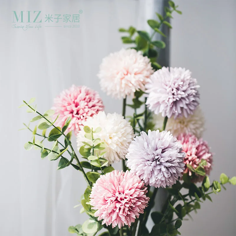

Miz 1 Piece Artificial Pompon Mum Flower Multicolor Fake Skil Pompon Balls Floral Branch Daisy Simulation Flower Home DIY decor