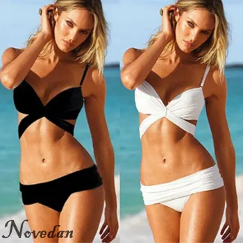 

Hot Women's Swimsuit Swimwear Lady Sexy Black White Beachwear Push Up Bandage Bikini Set Brazilian Biquinis Maillot De Bain