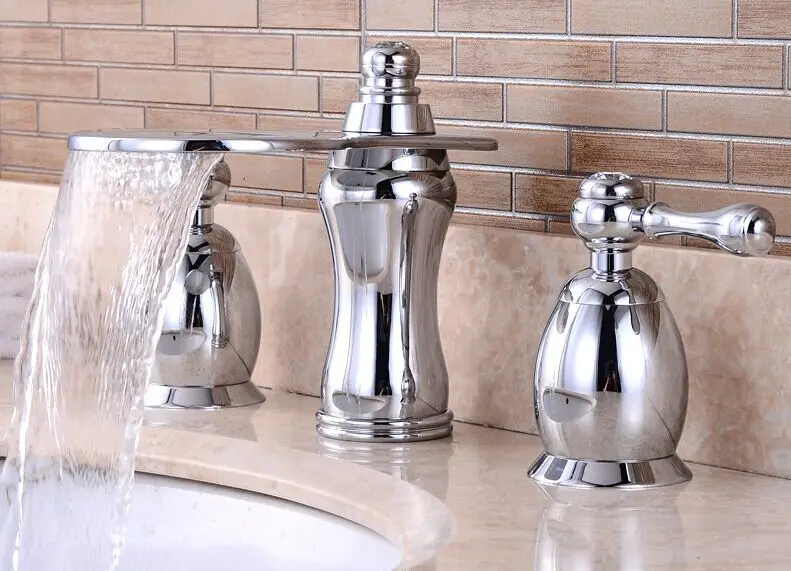 

FREE SHIP Deck mounted Bathroom 3 pcs 8 " widespread Lavatory Sink faucet Chrome clour Crystal faucet New