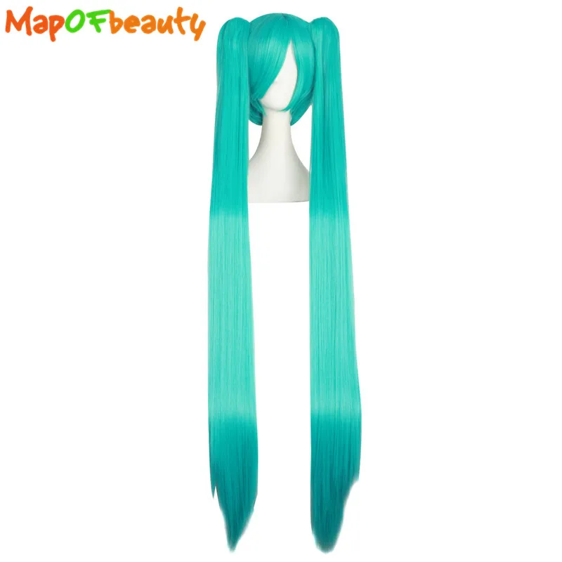 

MapofBeauty 47" Long Straight Synthetic Hair Blue 2 Clip On Ponytail Hatsune Miku Heat Resistant Cosplay Wigs Party Costume