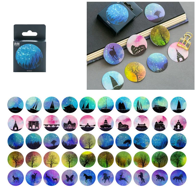 

Boxed Stickers Creative Beautiful Starry Round Sealing Stickers Boxed Stickers Decorative Album Thin DIY Stationery 50 Into