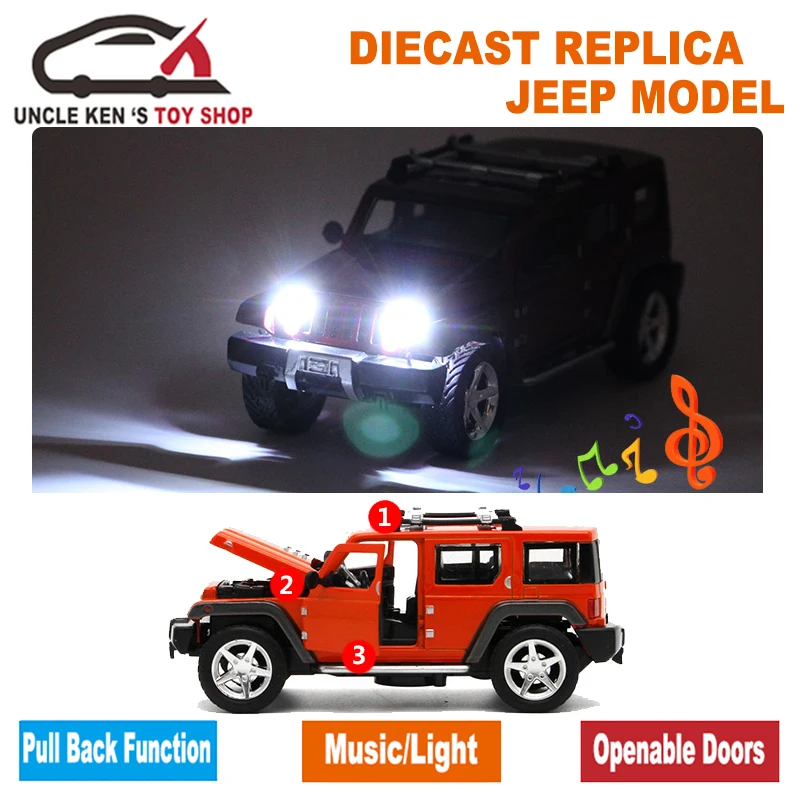  15Cm length Diecast Jeep Wrangler Model Cars Replica Metal Toys With Functions For Children As Gift