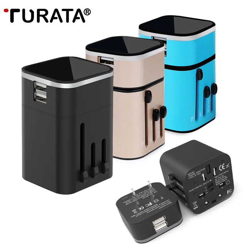TURATA USB Charger Universal 2-Port Fast Charge Travel Adapter [EU/US/UK/AU Plug] Wall Charger for iPhone Samsung Huawei HTC