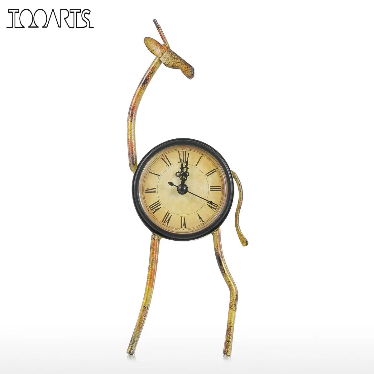 

Tooarts Deer Retro Office Desks Clock Handmade Vintage Clock Model Metal Wrought Iron Clock Deer Figurine Mute Table Clock