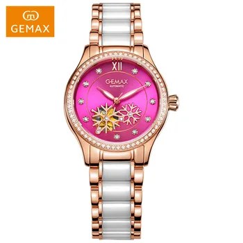 

GEMAX Women Watches Automatic Ladies Dress Watches Female Pink Watches Luminous Ceramic Mechanical Watch Luxury Wristwatches