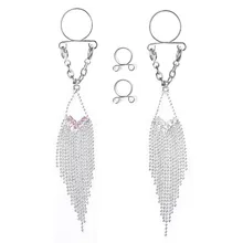 Стиль, белый кристалл, не прокалывается, клипса на соски, кольца для женщин, кисточка, поддельные Регулируемые кольца на соски, пирсинг, ювелирные изделия для тела