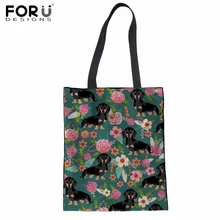 FORUDESIGNS/холст сумка-шоппер такса принт сумка для путешествий Для женщин многоразовый мешок хлопка Мода Эко сумка Ежедневно белье Sacola