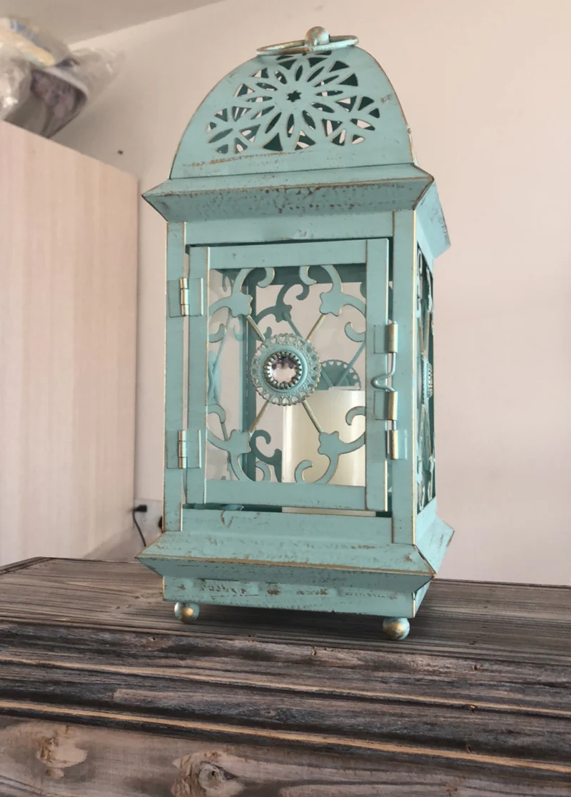Moroccan Accents Lattice Antique Green Gold Acrylic Jeweled Home Decor Iron Candle Lantern Moroccan Accents Lattice Antique Green Gold Acrylic Jeweled Home Decor Iron Candle Lantern