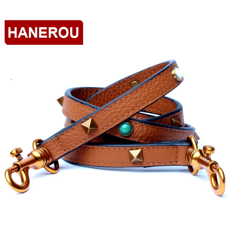 

HANEROU Fashion Genuine Leather Rivets Studs Handbag Strap Trendy Design Bags Strap Bag Parts Bag Accessory Matching 5 Colors