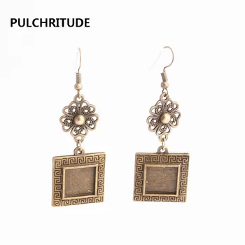 

PULCHRITUDE 12pcs/lot Metal Alloy Zinc Flower Connector Fit Square 12.5mm Cabochon Set Pendant Drop Earing Jewelry Making C0802