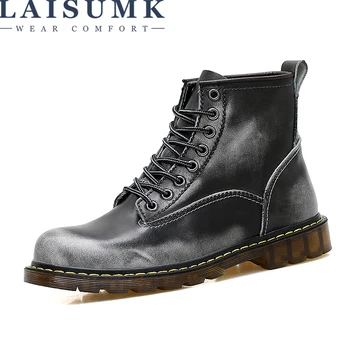 

LAISUMK Autumn Winter New Fashion Brand Mens Martin Boots Vintage Style Casual Couple Shoes Boots Soft Lace Up Shoes For Males