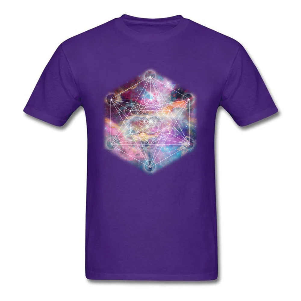 Watercolor and nebula sacred geometry 100% Cotton Mens Short Sleeve Tops Tees Party Summer Autumn T-Shirt Funky Round Neck T-Shirt Watercolor and nebula sacred geometry purple