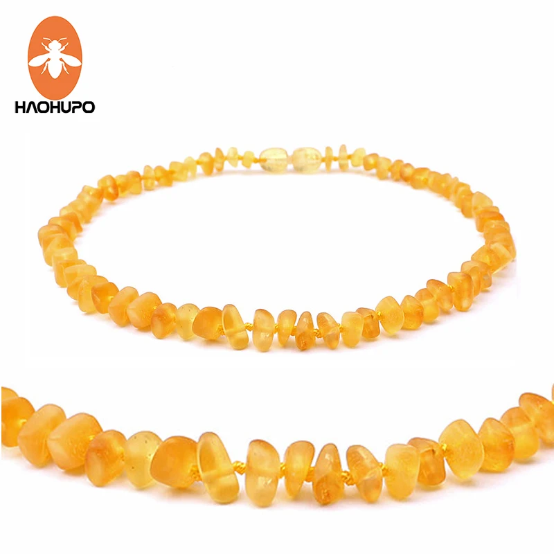 

HAOHUPO Honey Raw Amber Teething Necklace for Baby Teething Relief Custom Baltic Amber Unpolished Handmade Amber Beads Jewelry