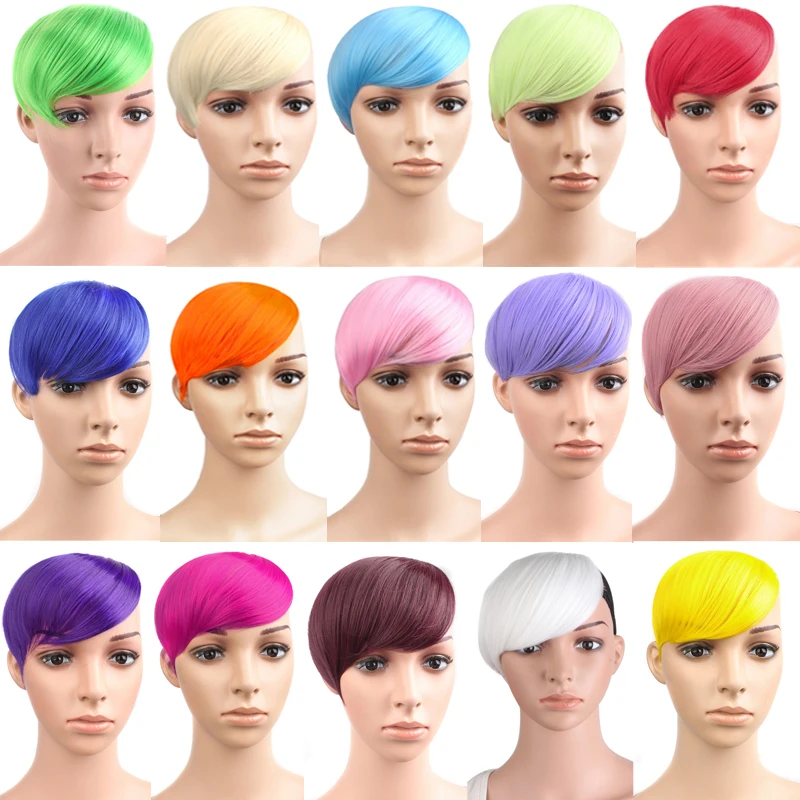 

MapofBeauty Multicolor Hair Extension Hairpieces False Hair Piece Clip on Front Neat Bang For Women Synthetic Hair Fringe Bangs
