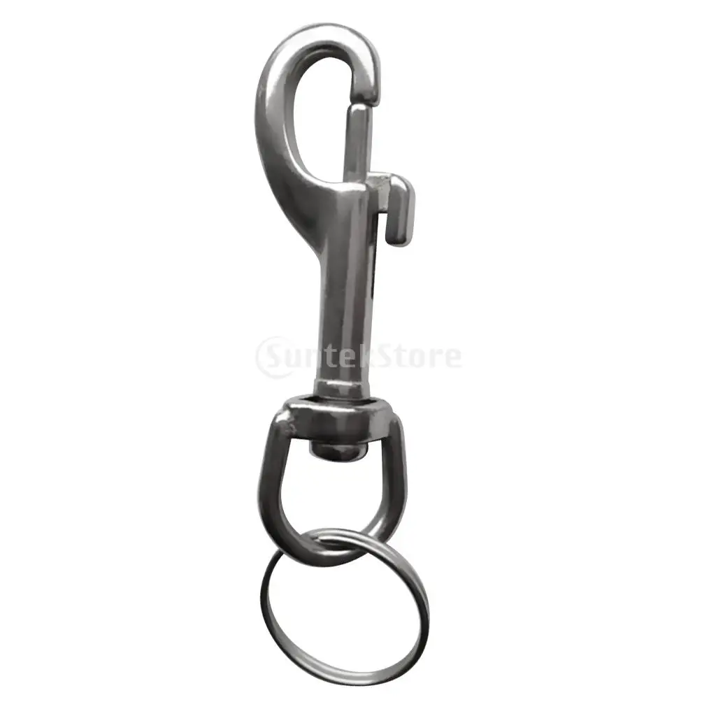 Heavy Duty Strong Durable Silver 316 Stainless Steel Single Ended Bolt Snap Hook Clip & Split Keyring for Scuba Diving