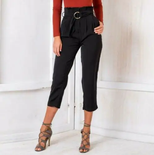 Women Paper Bag High Waist Denim Pants Stretchy Jegging Slim Fit Jeans Trousers