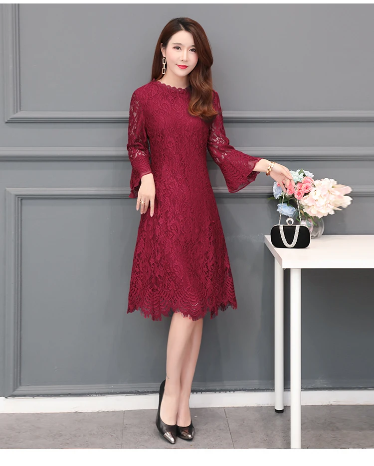 1909 Dress Women Plus Size 4XL Elegant Vintage Long Flare Sleeve Lace Dress Women Spring Autumn Maxi Long Dress Vestidos Mujer 3