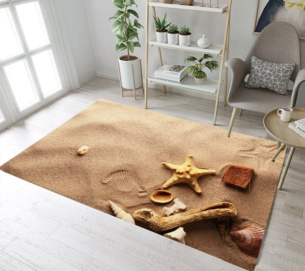 

LB Gold Beach Starfish Shell Conch Living Room Children's Room Floor Carpets Kitchen Area Rugs Mat Bathroom Non-Slip Mat Carpets