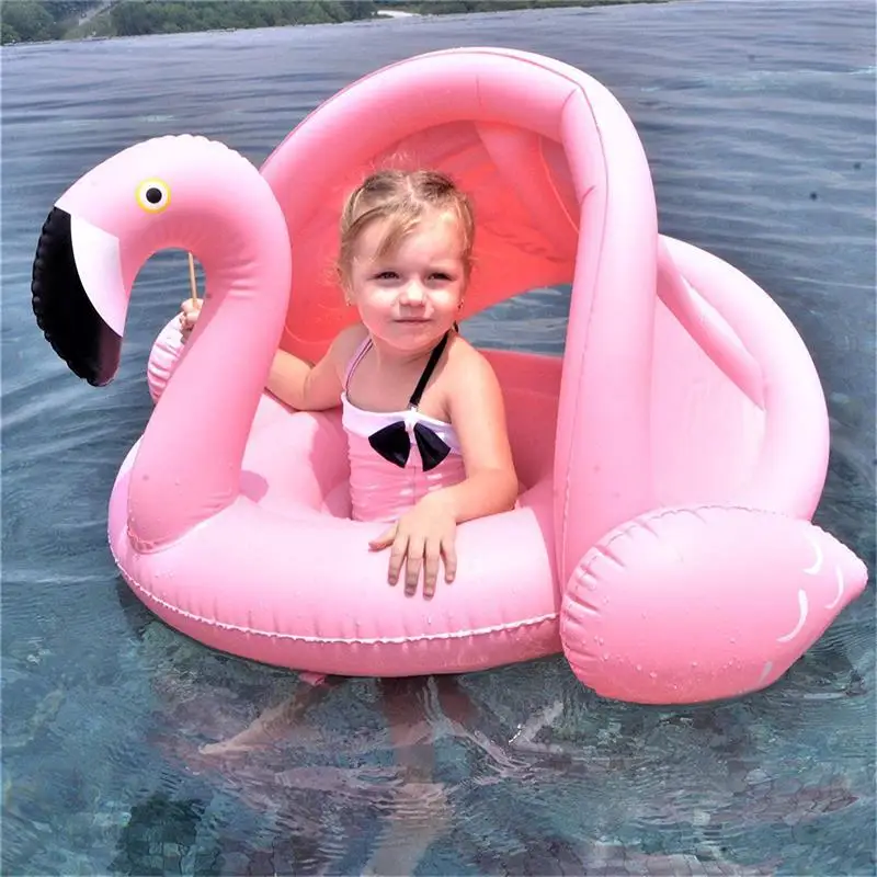 

Baby Inflatable Flamingo Swan Pool Float with Sunshade Ride-On Swimming Ring Safe Seat Water Toys Infant Circle For Baby 0-4T