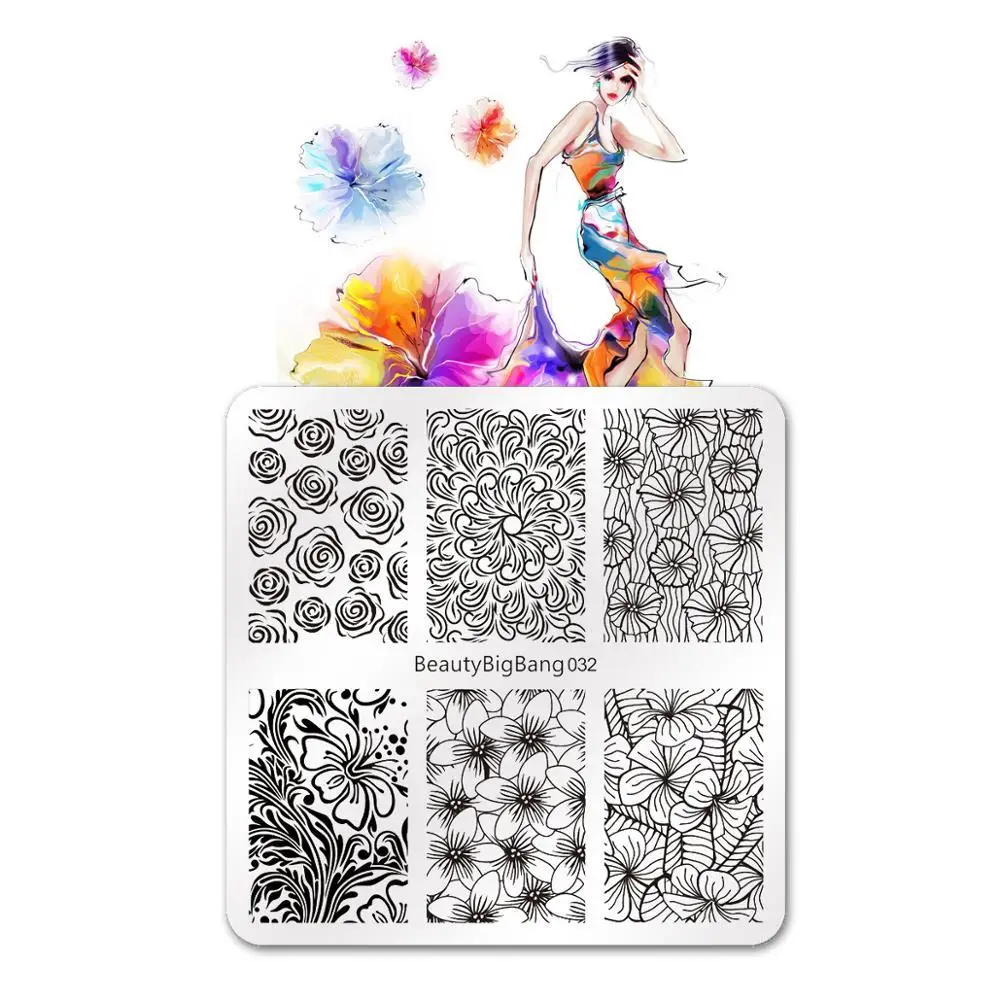 

BEAUTYBIGBANG 6*6cm Nail Stamping Plates Flower Pattern Nail Art Stamp Stamping Template Image Plate Stencil Nails Tools