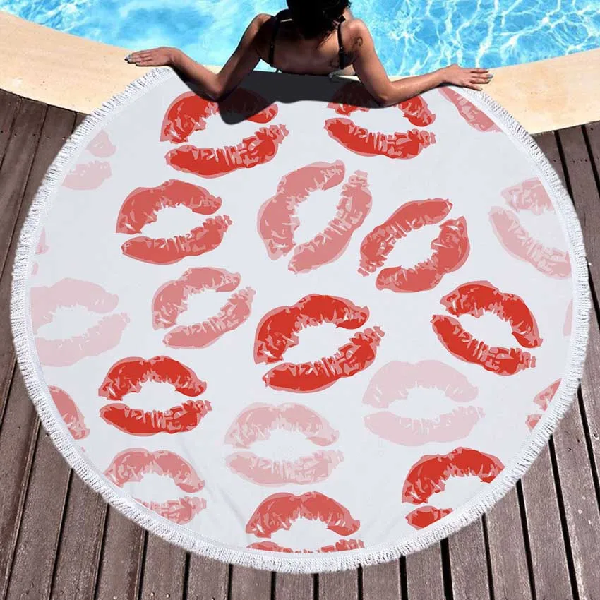 

Sweet Lips Print Round Beach Towel Microfiber For Adults Kids Bath Shower Towels Sports Yoga Mat Cover With Tassels Strandtuch