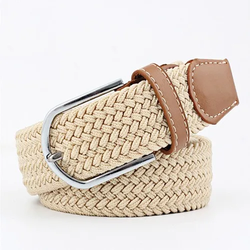 Hot Colors Belt Casual Women Knitted Pin Buckle Belt Fashion Woman Woven Elastic Stretch Belts Canvas Female - Цвет: mi-huang-seX