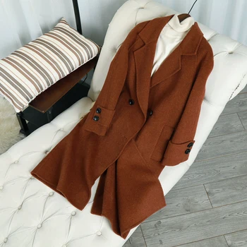 

KMETRAM 2020 Winter Autumn Double Breasted Wool Coats Women Vintage Casual Loose Style Long Jacket Abrigo Mujer Invierno MY142
