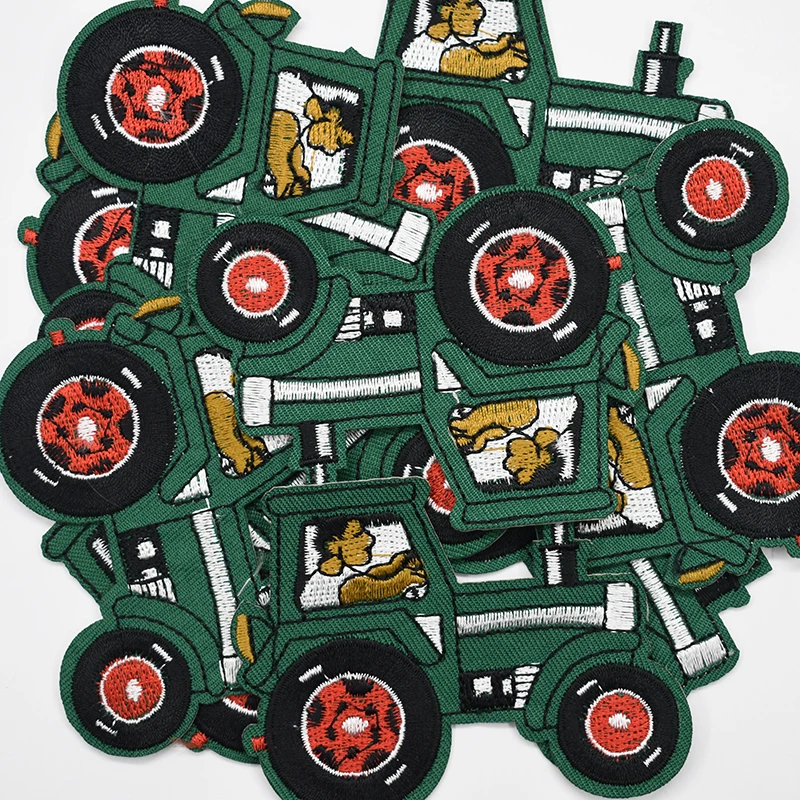 10 шт./партия вышитые зеленые Тракторные термонаклейки транспортные средства аппликации для детей Одежда для мальчиков мультфильм наклейки Швейные Патч