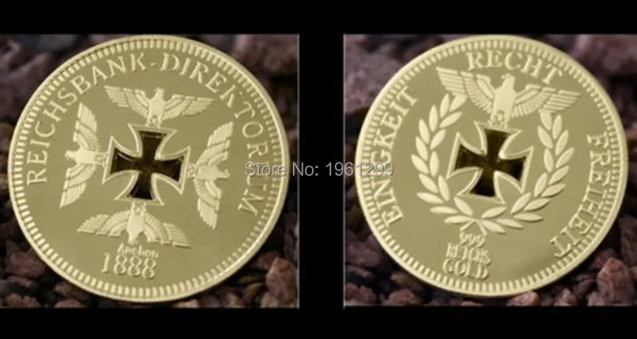 [Горячая Распродажа] 5 шт./лот 999/1000 Золотой плакированный Рейхсбанк Aachen 1888 Сувенирная монета, немецкая пустотелая железная монета с крестом