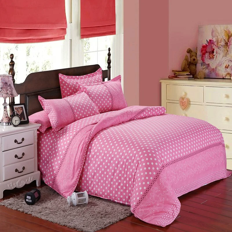 

HOT sale Bedding Sets Wave point Pink Duvet Cover3/4pcs Cartoon new fashion Bed sheets