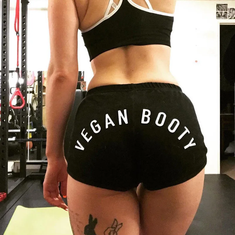 VEGAN BOOTY лето для женщин Повседневное письмо тренировки фитнес бренд обтягивающие шорты дамы Высокая талия harajuku короткие feminino Прямая