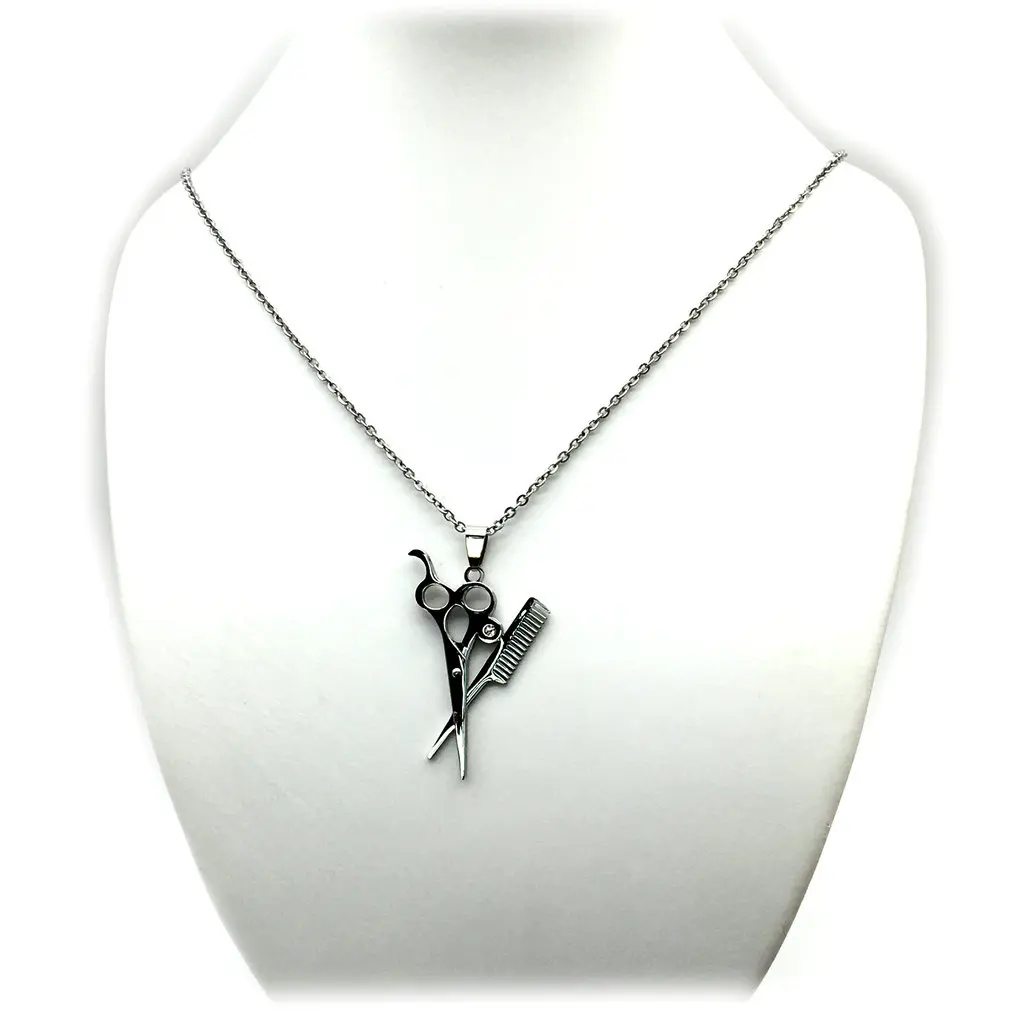 Hip Hop Scissor Comb Pendants Necklaces Stainless Steel Stylist Men Jewelry