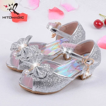 

HITOMAGIC Shoes Girls Leather Sandals Fashion Spring Summer New Footwear Children's High Heel Shoes Toddler Princess Wedding