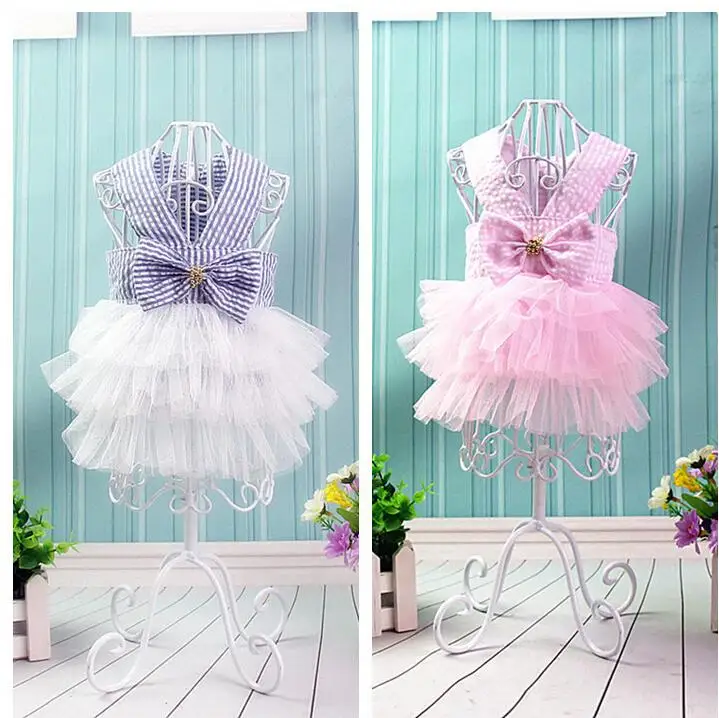 

Stripe Summer lovely fresh fringed dress Dogs Harness Skirt Clothes Small Dog Dress Pet Dress Wedding Dress