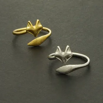 

Adjustable Cute Little Fox Ring Simple Tiny Twisted Wrap Pet Animal Fox Face Tail Shaped Finger Rings for Women Wedding