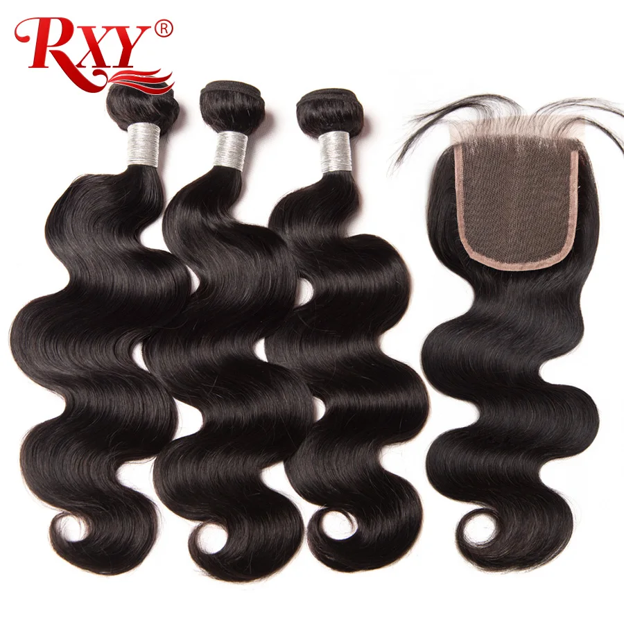 RXY Brazilian Body Wave Human Hair Bundles With Closure Can Part Free/Middle/Three 3 Bundles With Lace Closure Baby Hair NonRemy brazilian-body-wave-hair-bundles-with-closure