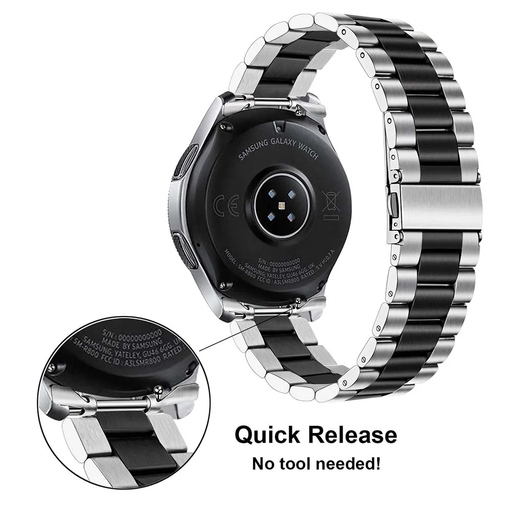 Быстроразъемный ремешок из нержавеющей стали+ адаптер без зазора для samsung Galaxy Watch 46 мм gear S3 Band серебряный черный ремешок браслет