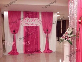 

Wedding Decoration Wedding&Banquet Curtain Backdrop With Detachable Swag Sequins On The Middle Pink Color Drapes On The The Side