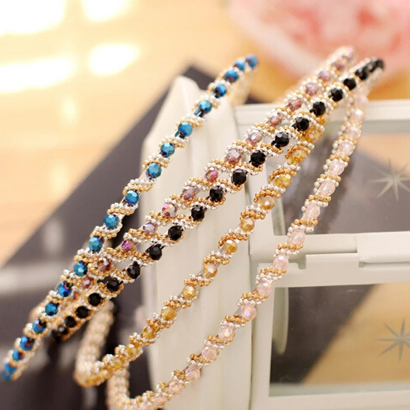 Single Row Crystal Beaded Hair Bands Crystal Rhinestone Jewelry