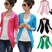 Женская мода Длинный узор Повседневный вязаный кардиган верхняя одежда свитер пальто Топы