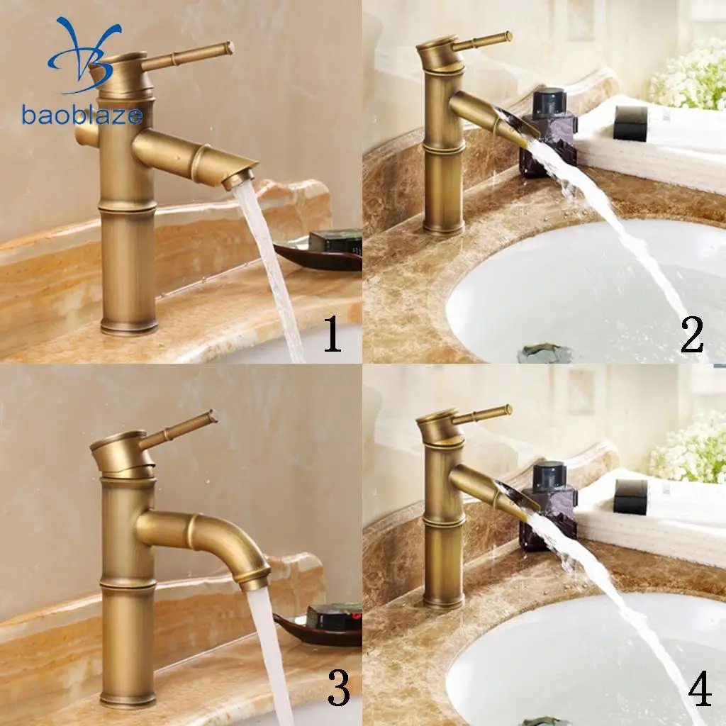 Us 20 97 22 Off Baoblaze Antique Brass Bamboo Waterfall Bathroom Vessel Sink Faucet Base Mixer Taps 4 Styles For Choice In Basin Faucets From Home