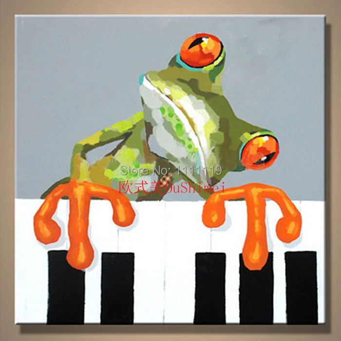 Hot Pictures Handmade Piano Frog Picture On Canvas Oil Painting Room