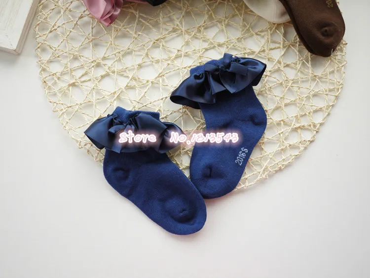 One Pairs Sweet Girls Kids Frilly Satin Lace Cotton Socks Princess Lace Bow Soft Trim Baby Toddler Short Socks High Quality